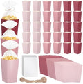 Baderke 201 Pcs Popcorn Boxes and Clear Treat Bag Set Bulk Wedding Popcorn Containers 6.7' Open Top Paper Popcorns Bag with Treat Candy Bags & Packing String for Party Movie (Gradient Pink) by Baderke