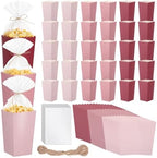 Baderke 201 Pcs Popcorn Boxes and Clear Treat Bag Set Bulk Wedding Popcorn Containers 6.7' Open Top Paper Popcorns Bag with Treat Candy Bags & Packing String for Party Movie (Gradient Pink) by Baderke