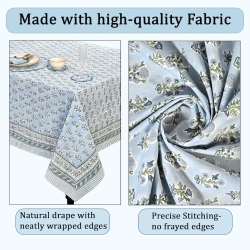 Ridhi Harbor Blue Hand Block Print Cotton Rectangle Tablecloth 52x72 inch Reusable Table Cover Decorative Everyday Use for Dining Room, Farmhouse, Home Gift for Spring, Summer - Image 6