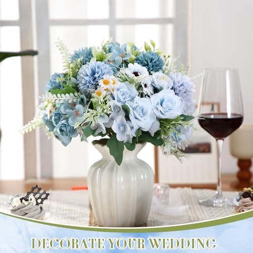 Tigeen 6 Bundles Artificial Flowers Bouquet for Wedding, Blue - Image 3