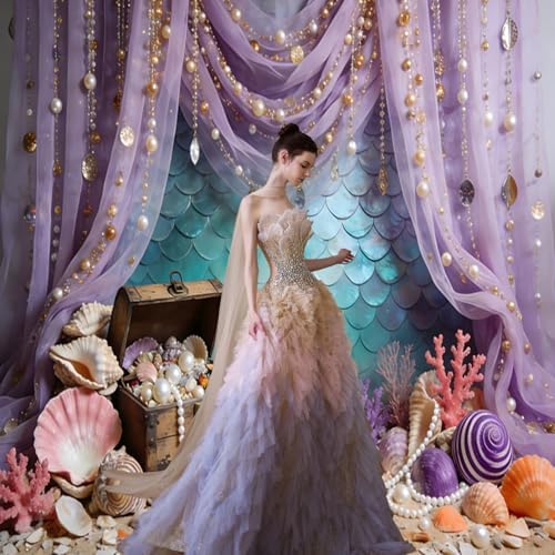 16x7ft Under The Sea Mermaid Backdrop Starfish Corala Pearl Background Ocean Princess Birthday Party Decorations Banner Baby Shower Wedding Portrait Photography Booth Props - Image 6