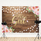 15x8ft Baby Shower Backdrop It's a Girl Photography Background Pink Floral Butterfly Green Leaves Rustic Wooden Board Girls Birthday Party Banner Decorations Newborn Parties Photo Booth Prop - Image 4