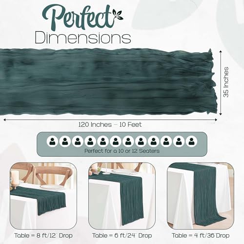 12 Pack Emerald Green Cheesecloth Table Runners 10FT Long – 35 x 120 Inch Boho Gauze Table Runners for Engagement, Wedding, Baby Shower & Home Decor – Soft Wrinkled Polyester Fabric - Image 2