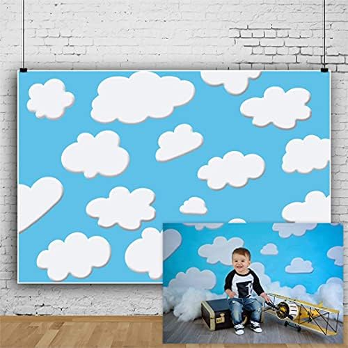 Laeacco 10x6.5ft Cartoon Blue Sky White Clouds Background Cute Clouds Birthday Party Background Newborn Baby Shower Dessert Table Banner Boy Baby Shower Party Decoration Photo Studio - Image 3