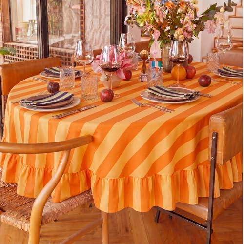 Tudomro Striped Tablecloth, Round, Tangerine,Ochre, 60'' X 60'' - Image 6