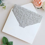 Hosmsua 50PCS Silver Glitter Wedding Invitation Pocket, 5.12 x 7.2 Tri-fold Laser Cut Lace Flora Invitation Pockets with Envelopes for Wedding Bridal Shower Quince Anos (No Inner Sheet) - Image 6
