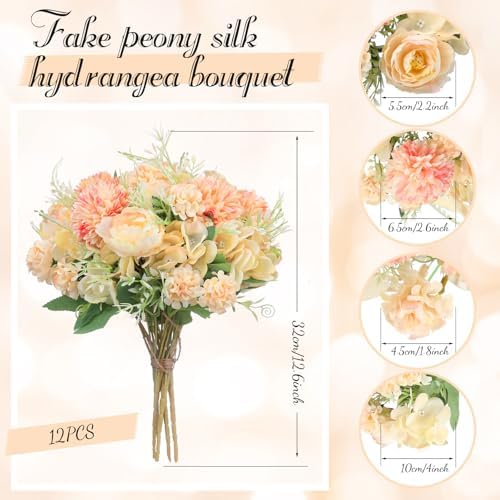 Tigeen 12 Bundles Artificial Flowers Bouquet Silk Peonies, Orange - Image 2