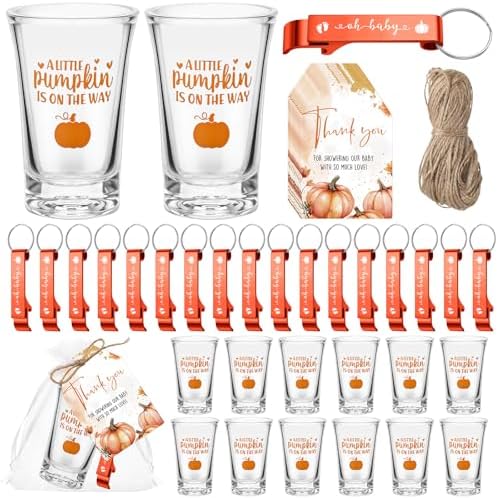 50 Sets Baby Shower Favors Shot Glasses Keychain Gifts, Pumpkin, Orange by Singhoow