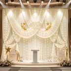 Wish Care 20x10FT Cream Wrinkle Free Backdrop Curtains with Lights String for Parties - Photo Curtain Backdrop with Lights for Wedding Decorations, Bridal Baby Shower Birthday Party Photography - Image 2