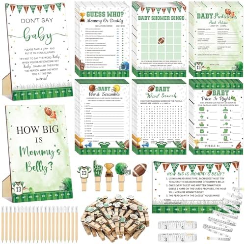 Funnymoom 426 Pcs Football Baby Shower Games, 8 Games Bingo Advice Cards by Funnymoom