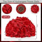 Red Hydrangea Flower Balls for Centerpieces,12 PCS, 8 Inch - Image 2