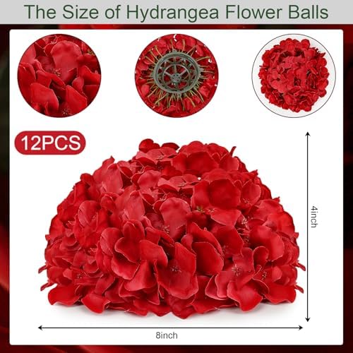 Red Hydrangea Flower Balls for Centerpieces,12 PCS, 8 Inch - Image 2