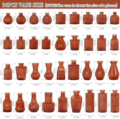 Set of 36 Glass Bud Vases Small Flower Vases for Centerpieces (Dark Amber) - Image 2