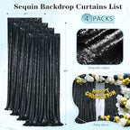 Black Sequin Backdrop 4 Panels 2FTx8FT Halloween Party Backdrop Curtains - Image 5