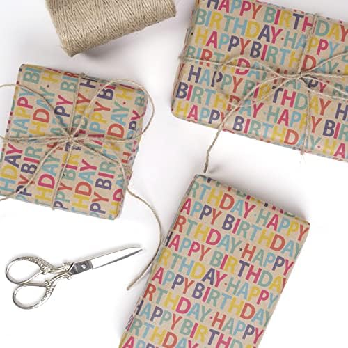 RUSPEPA Kraft Wrapping Paper Roll - Happy Birthday Pattern - 24 Inches x 100 Feet - Image 2