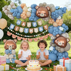 Bear Birthday Balloon Arch Kit for Baby Boy Blue Khaki and Brown Balloons Decorations Set Happy Birthday Banner Bear Theme Decor - Image 4