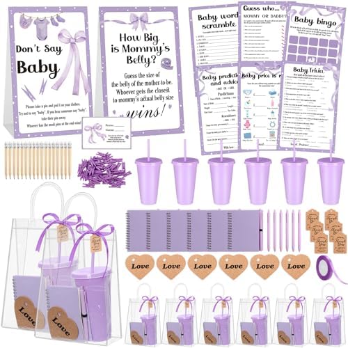 Dunzoom 461 Pcs Funny Baby Shower Games with Prize for Guest Winner, Purple by Dunzoom