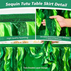 Wish Care 9ft Green Sequin Table Skirt for Rectangle Tables Curly Willow Hawaiian Grass Tutu Skirt Ruffle Table Cloth Desk Skirts for Birthday Baby Shower Jungle Luau Tropical Theme Party Table Decor - Image 4