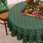 Romanstile Christmas Plaid Ruffled Round Tablecloth, 70 Inch Green - Image 4