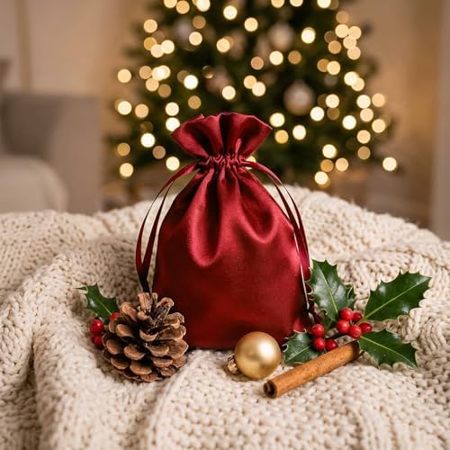50 Pack 6" x 9" Wine Satin Gift Bags with Drawstring, Large Gift Pouches, Wedding Favor Bags for Baby Shower Birthday Party Small Business - Image 3