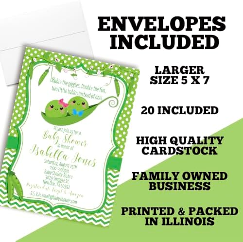 Amanda Creation Custom Baby Shower Invites Pea Pod Baby Shower Invitation 20 5x7 Custom Personalized Invites With Envelopes - Image 6