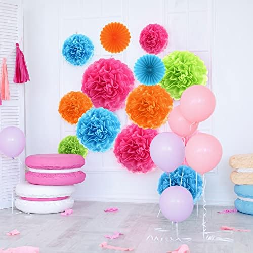 Janinka 60 Pcs Paper Pom Poms and Fans, Bright Colors Party Decorations - Image 7