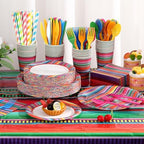 Funnymoom 452 Pcs Mexican Party Decoration for 50 Guest, Mexican Serape Fiesta Paper Plates Napkins Cups Tablecloth Cutlery Straws Taco Disposable Tableware Set for Mexico Birthday Party Supplies - Image 6