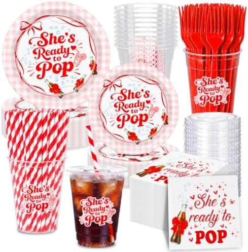 Shes Ready to Pop Red Disposable Tableware, Baby Shower Set for 25 Guests by Unknown