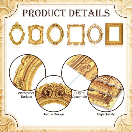 Lineshading 6 Pcs Large Photo Booth Props Gold Picture Selfie Frame 20 Inch - Image 3