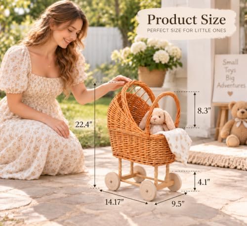 Wicker Baby Carriage Basket, Vintage Rattan Stroller Flower Basket for Baby Shower Centerpiece, Woven Carriage Decor for Wedding, Nursery Display and Photography Prop (Extra Large) - Image 2