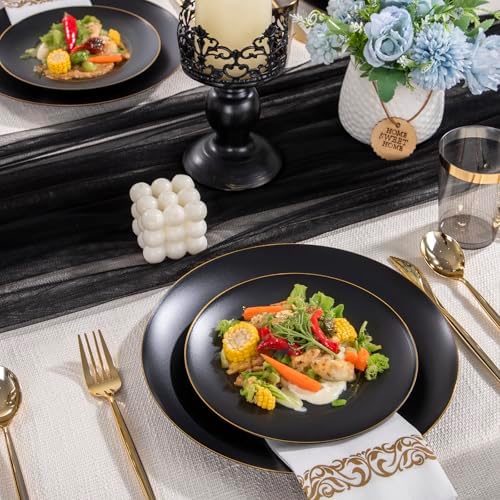 EjonirInjonir 350pcs Premium Black Plastic Plates For Party Heavy Duty - Image 5