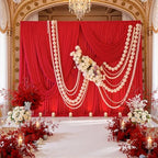 20ft x 10ft Wrinkle Free Red Backdrop Curtains for Parties, 4 Panels 5x10ft Silky Polyester Photo Backdrop Drapes for Birthday Wedding Christmas Party Photography Background Stand by ENJOYYOURPARTY