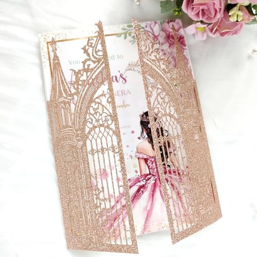 20PCS Laser Cut Wedding Invitations,Wedding Invitation Card Pocket,Quince Invites,Sweet 16 Invitations,Quinceanera Invitations,Laser Cut Invitations For All Occasions - Image 2