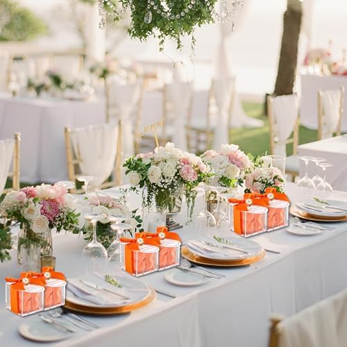 ACITHGL 30 Sets Fully Assembled Small Bubble Candle Party Favors for Guests Bulk Bridal Showers Favors Candles with Stylish Ribbons Thank You Cards Gifts (Orange) - Image 7