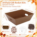 EVELOMO 10 Pack Empty Gift Baskets to Fill - 10" x 8" Large Baskets for Gifts Empty, Sturdy DIY Gifts Baskets Sets with 500g Crinkle Cut Papers for Birthdays Weddings Parties and Holidays (Brown) - Image 3