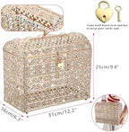 ELLDOO Crystal Wedding Card Box with Heart Lock, Vintage Money Card Box Treasure Chest Style Gold Gift for Wedding Receptions, Centerpiece Decor, Anniversary Keepsake, Gift, Large Size - Image 3
