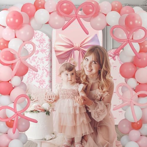 Soulchen 3 Pcs Pink Bows Arch Covers 200 Balloons Pink White 4 5 6 ft - Image 6