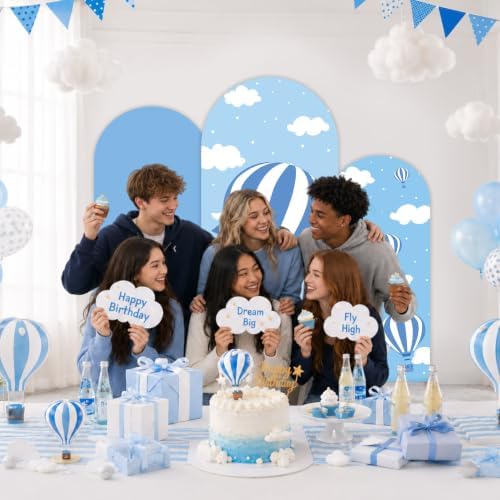 3 PCS Blue Hot Air Balloon Arch Backdrop Cover Sky Cloud Party Decoration - Image 5