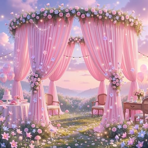 50x12ft Pastel Pink Backdrop Curtain for Wedding Party 10 Panel 5×12FT Tall - Image 3