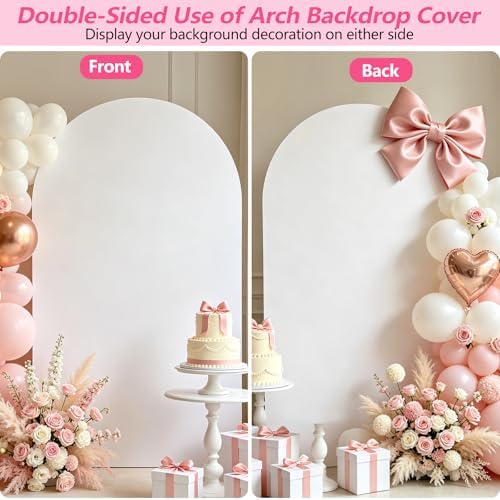 Wedding Arch Cover (7.2FT, 6.6FT, 6FT) Set of 3 Spandex Fitted Wedding Arch Stand Covers for Round Top Chiara Arch Backdrop Stands Cover for Birthday Party Ceremony Banquet Decor White - Image 7