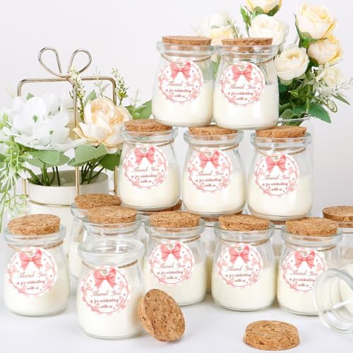 24Pcs Baby Shower Candle Party Favors Lavender Scented Glass Jars Wax Candle Bulk with Thank You Cards Organza Bags for Guests Boy Girl Birthday Gender Reveal Gift Souvenirs (Pink Bow, 24) - Image 4