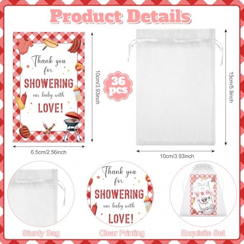 36 Sets BBQ Baby Shower Shot Glasses It's A Baby Q Acrylic Shot Glasses Bulk with Thank You Cards Bags Gender Reveal Barbecue Themed Gift for Guests BBQ Picnic Barbecue Birthday Party Decor - Image 3
