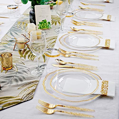 Hioasis 175 Pcs Clear Gold Plastic Plates, Serves 25, for Wedding & Party - Image 5