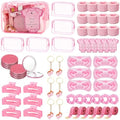 74PCS Baby Shower Prizes for Game Winners with Clear Makeup Bags Glitter Mirrors Belly Rulers Baby Feet Keychains Headbands Hair Claws for Baby Shower Games and Bridal Shower Favors (Pink, 6 Sets) by Rigibright