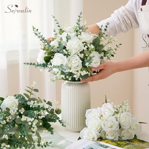 Serwalin 120 Pcs Mixed Eucalyptus Greenery Stems, White Roses, Babys Breath - Image 2