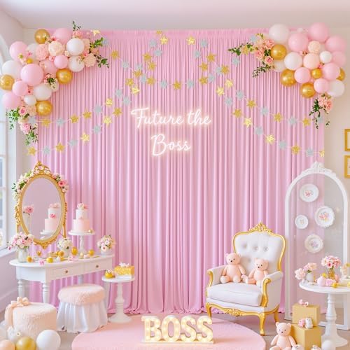 30x8ft Pink Photo Backdrop Curtains for Parties Baby Shower Wrinkle Free Polyester Photoshoot Curtains Drapes Backdrop for Girls Birthday Party Gender Reveal Photography Background 6 Panels 5x8FT - Image 2
