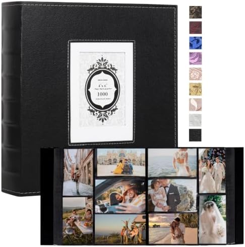 RECUTMS Photo Album 4x6 Pictures 1000 Photos Leather Large Baby Album Black by RECUTMS