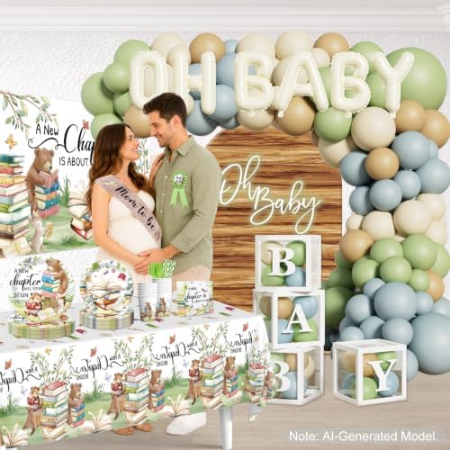 297PCS Cocomigo Green A New Chapter Begins Baby Shower Kit, 25 Guests - Image 6
