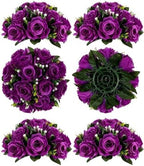 BLOSMON Flower Balls Wedding Rose Centerpieces 6 Pcs Purple Fake Flowers with Base Kissing Balls Decor Artificial Floral Arrangements Flower Bouquet of Roses Home Party Table DIY Decorations by Blosmon
