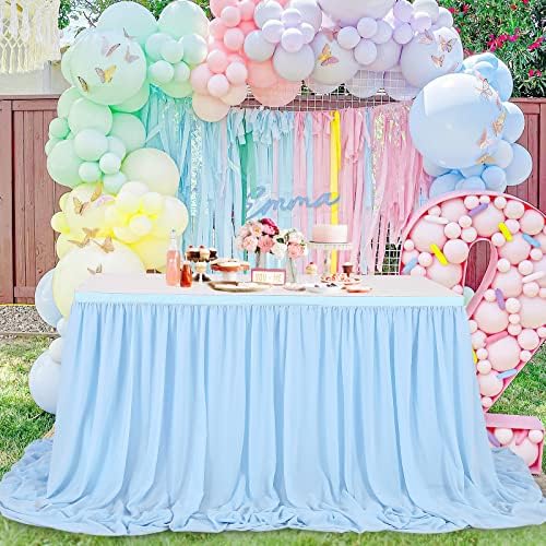9ft Baby Blue Table Skirt Baby Shower Sheer Tablecloth for Rectangle or Round Table Dcoeration Chiffon Table Cloth for Party 2 Layer by QueenDream